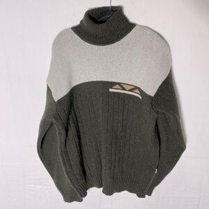 Umut Collection Green Beige Wool Welna Blend Mock Neck Ribbed Knit Sweater L